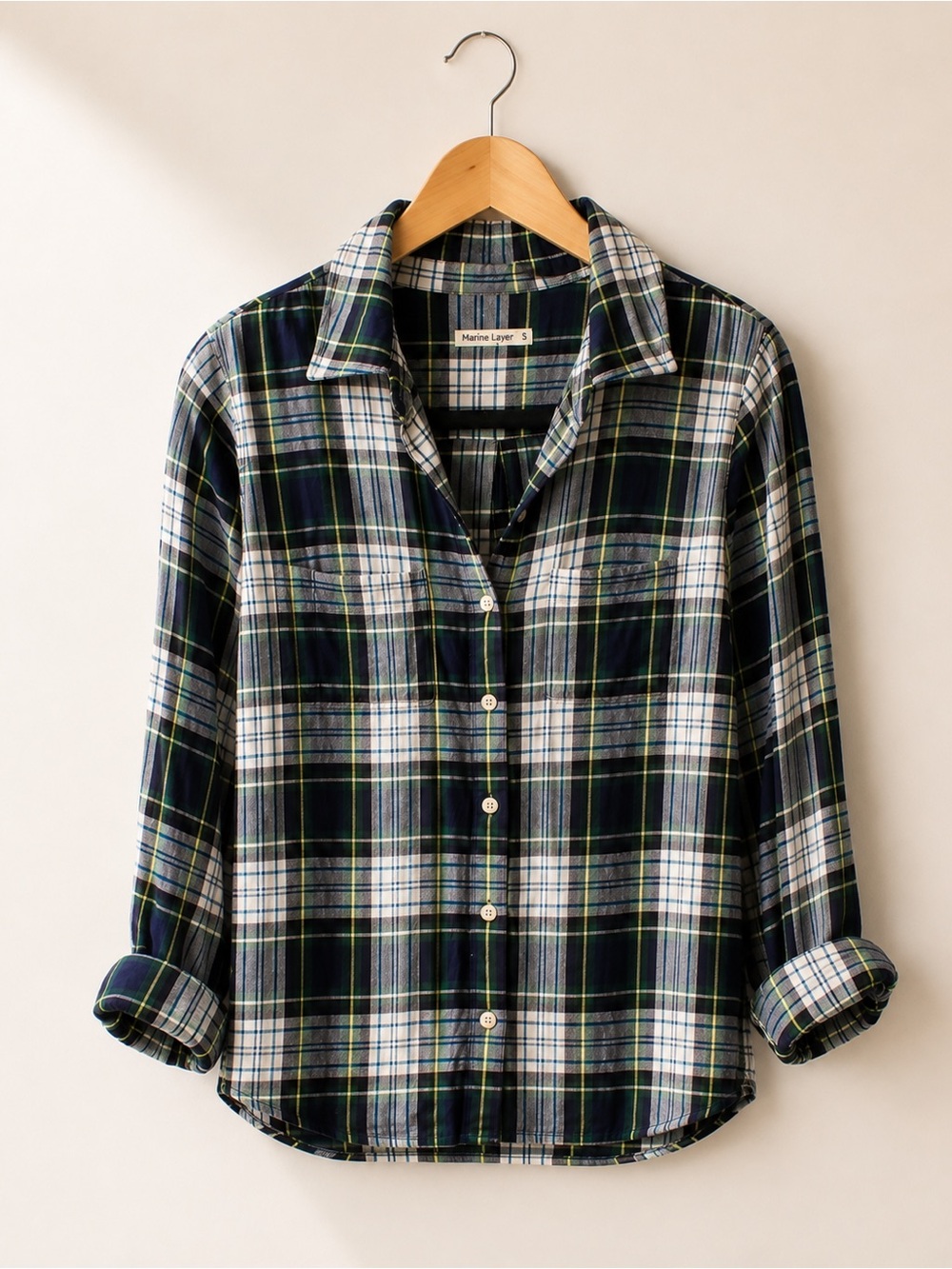 Circa mid-2010s Marine Layer lightweight plaid button-up shirt in 100% cotton